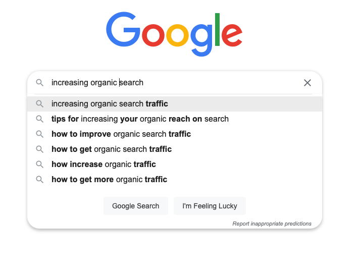 image of using google search bar to find keywords