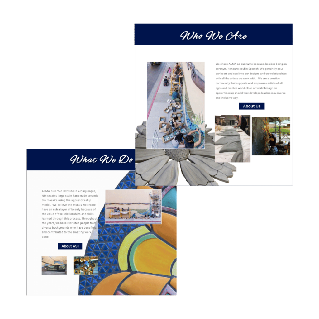 ALMA tile website page layout