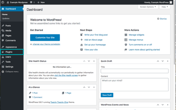 Image of the WordPress dashboard