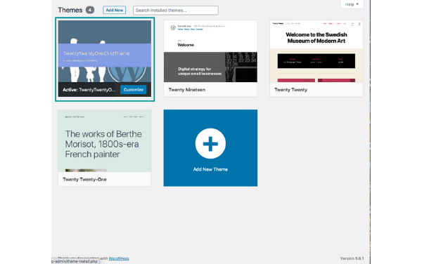 preview of the WordPress Child theme