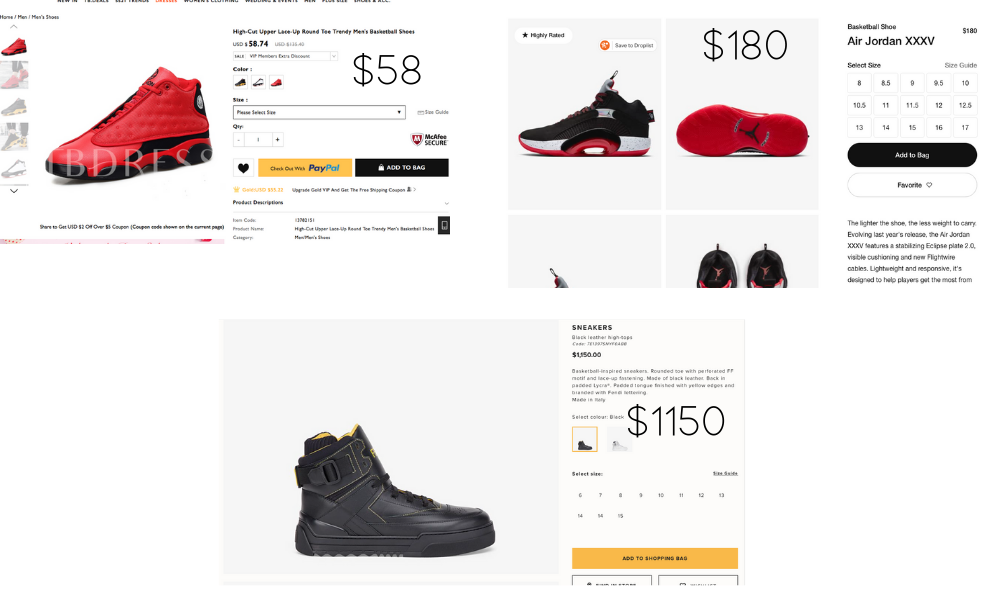 Image comparing TB Dress, Nike, and Fendi